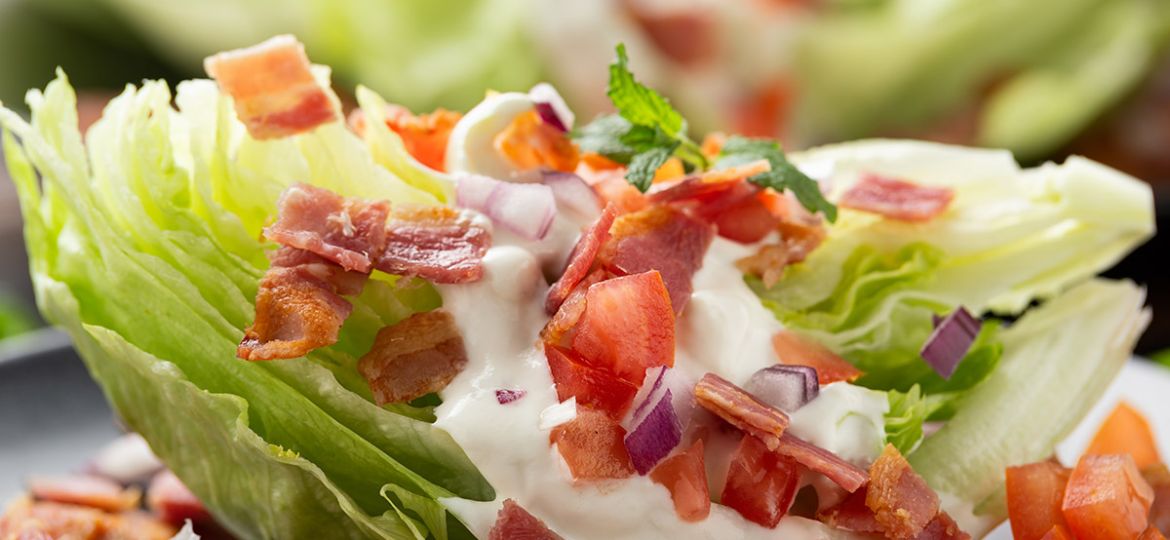 Iceberg Wedge Salad With Bacon, Cherry Tomatoes, Red Onion And D