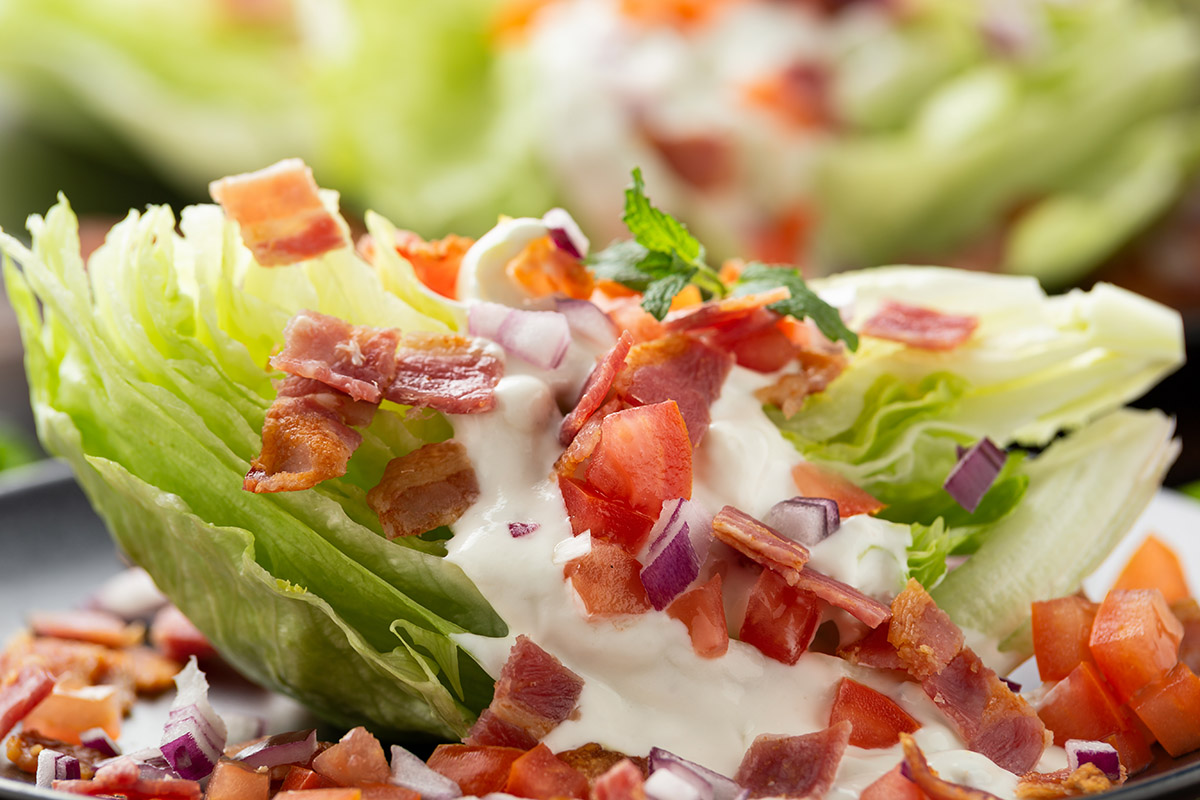 Iceberg Wedge Salad With Bacon, Cherry Tomatoes, Red Onion And D
