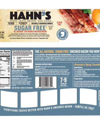 Sugar Free All Natural Dry Rubbed Uncured Bacon
