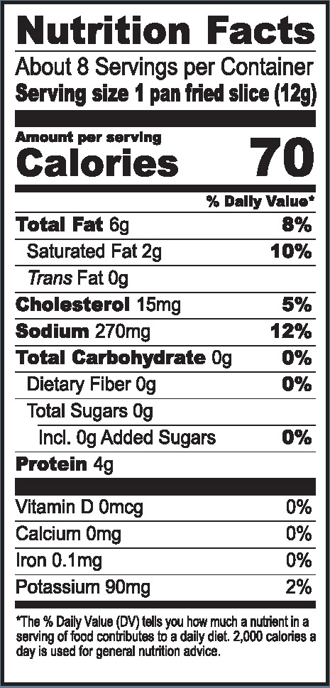 Hahn's of Westminster - All Natural Sugar Free Bacon - Nutrition Facts